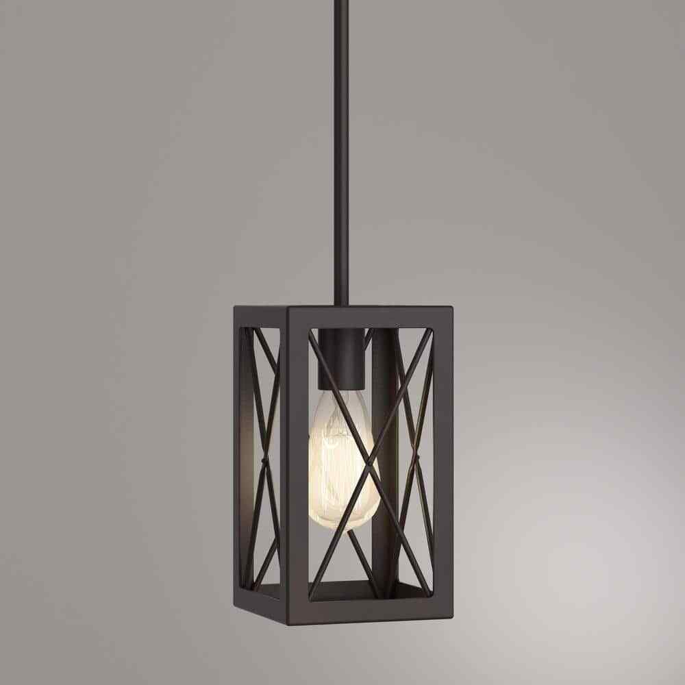 Home Decorators Harwood 60-Watt 1-Light Royal Bronze Mini-Pendant w/ Cage Shade