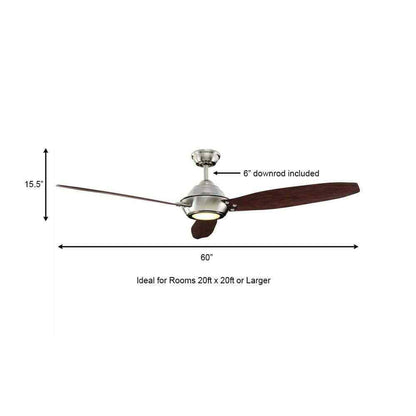 Home Decorators Aero Breeze 60 in. LED Indoor/Outdoor Brushed Nickel Ceiling Fan