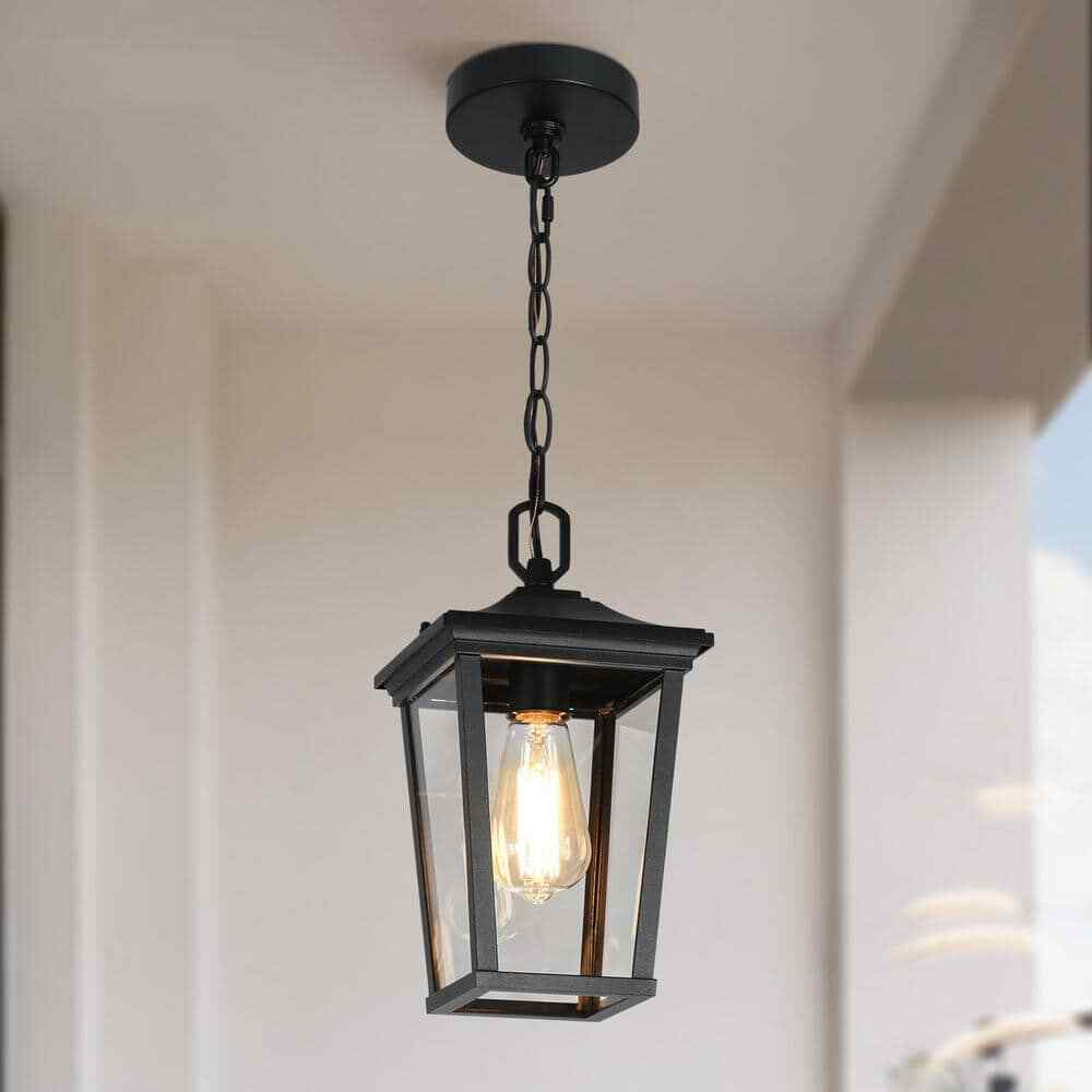 LNC Modern Black Outdoor Pendant Coastal Hanging Lantern w/ Clear Glass Shade