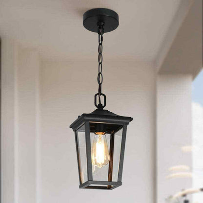 LNC Modern Black Outdoor Pendant Coastal Hanging Lantern w/ Clear Glass Shade