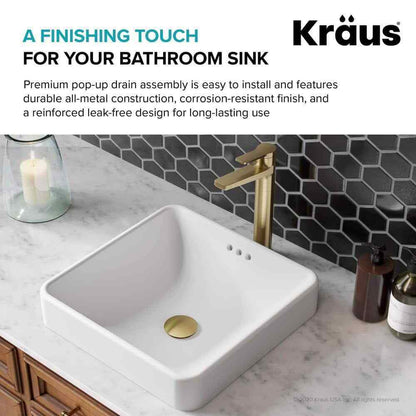 KRAUS Brass 2.6 in. Pop-Up Drain for Bathroom Sink with Overflow in Brushed Gold