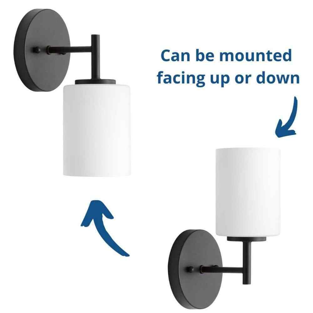 Progress Lighting Replay 5-1/4 in. Black Etched White Glass Vanity Wall Light