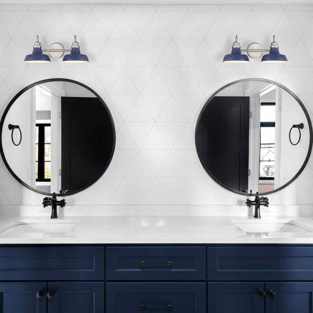 Hampton Bay Elmcroft 2-Light Brushed Nickel Bathroom Vanity Light Blue Shades