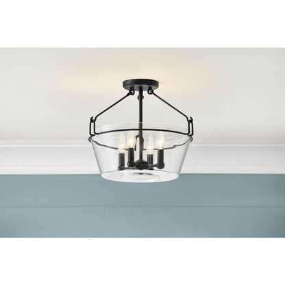 Home Decorators Crestlane 16.5 in. 4-Light Black Semi-Flush Mount Glass Fixture