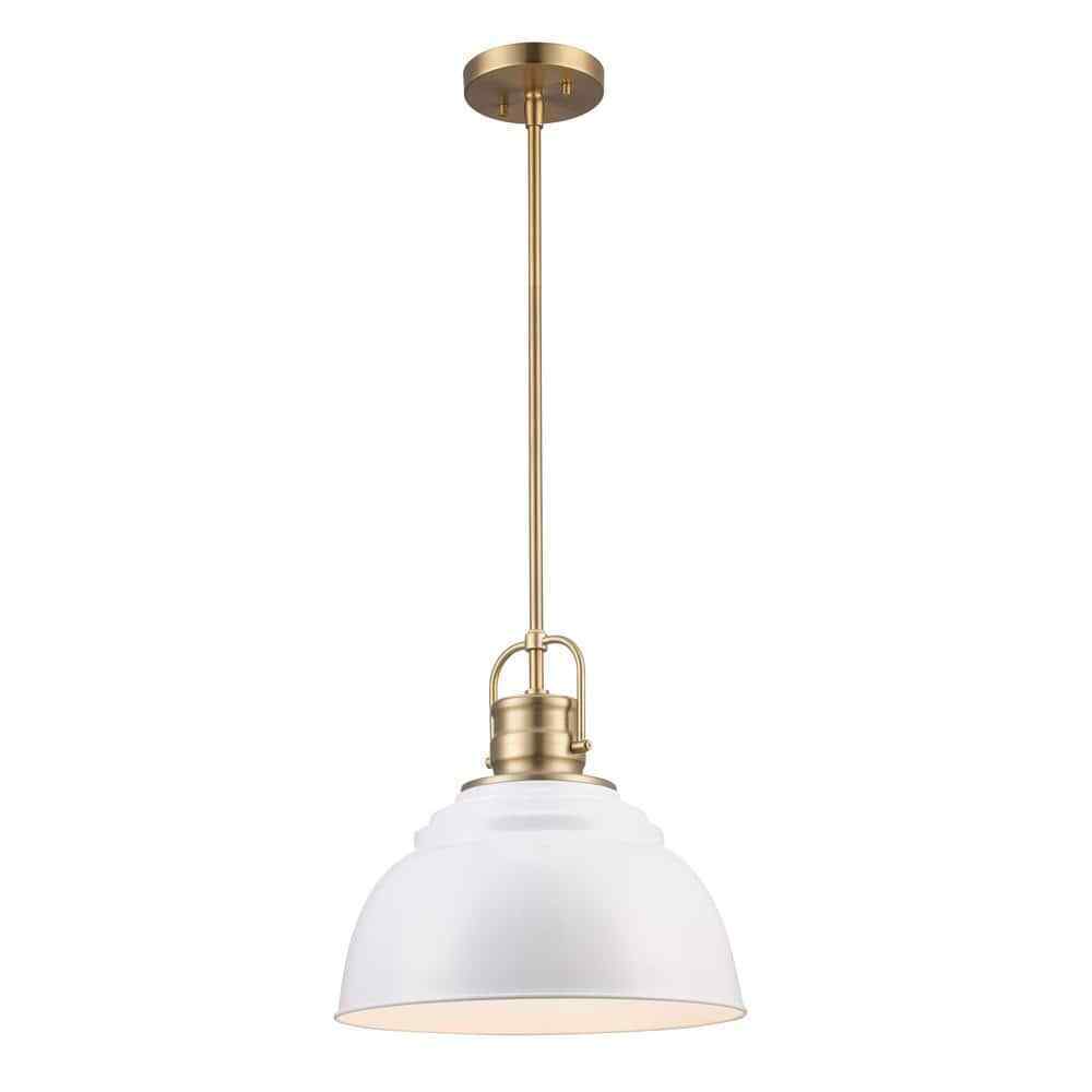 Home Decorators Shelston 13in 1-Light White Brass Hanging Kitchen Pendant Light
