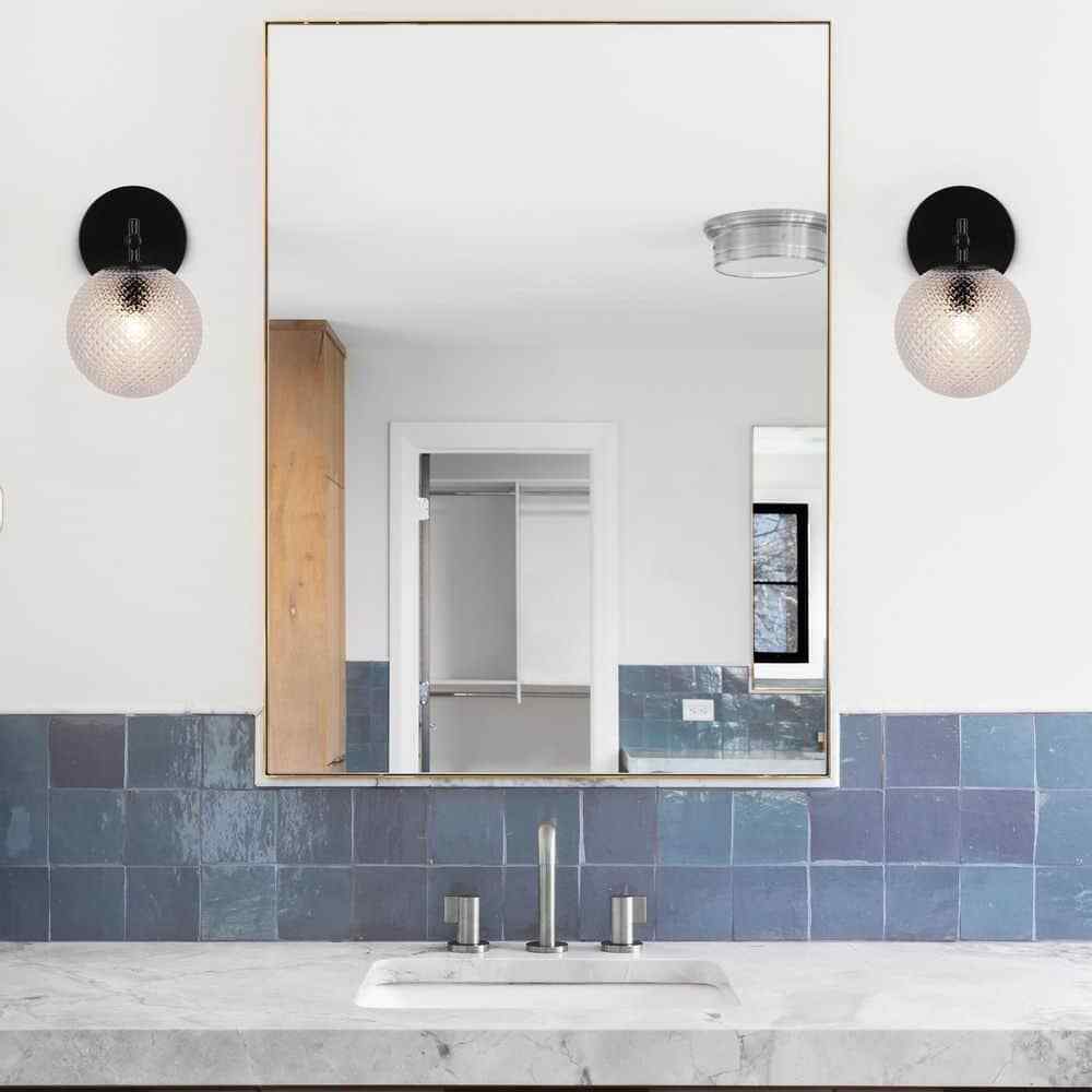 Hampton Bay Walsh 1-Light Black Wall Sconce Light with Prismatic Glass Shade