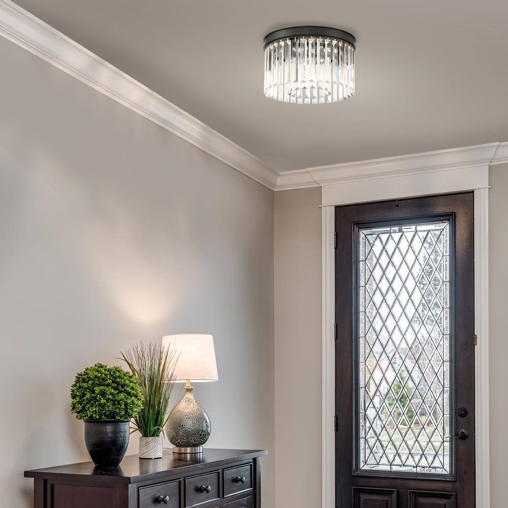 Home Decorators North Falls 13 in. 3-Light Black Flush Mount Light w/ Crystals
