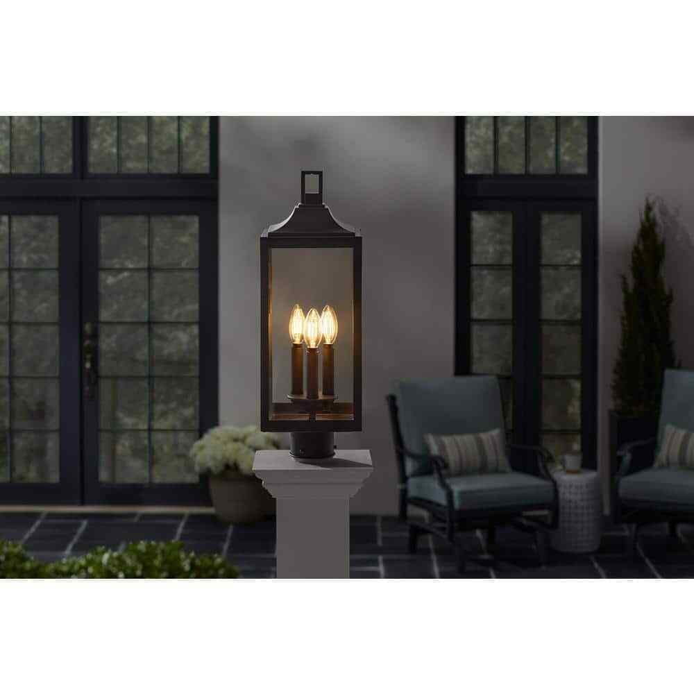 Home Decorators Havenridge Matte Black Outdoor Post Light w/ Clear Glass 1-Pack