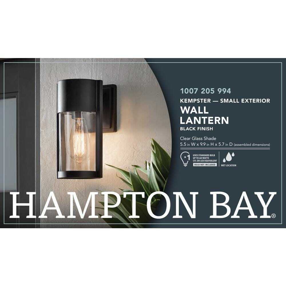 Hampton Bay Kempster 9.92 in. Modern Matte Black Outdoor Wall Cylinder Light