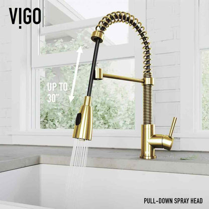 VIGO Brant Single Handle Pull-Down Sprayer Kitchen Faucet in Matte Brushed Gold
