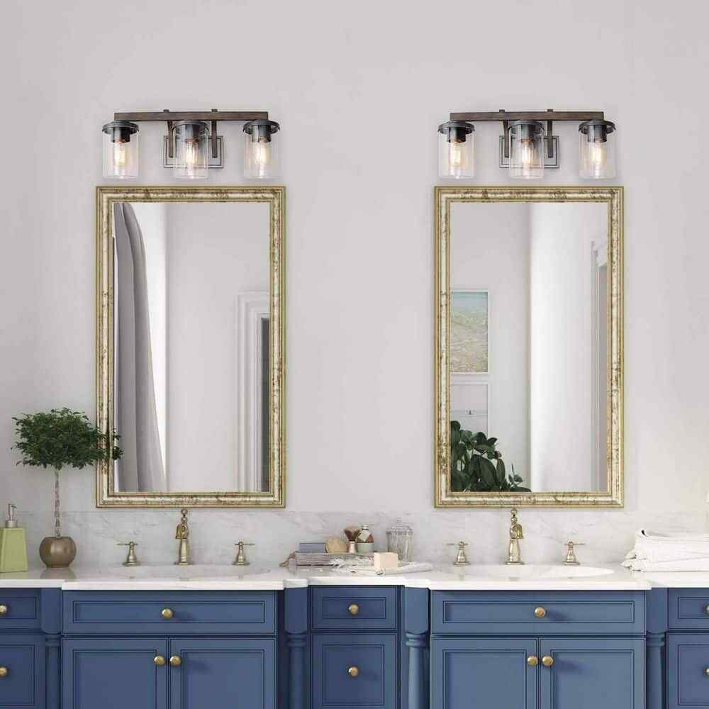 LNC Weyland Farmhouse 20 in. 3-Light Rust Black Bathroom Bar Vanity Light