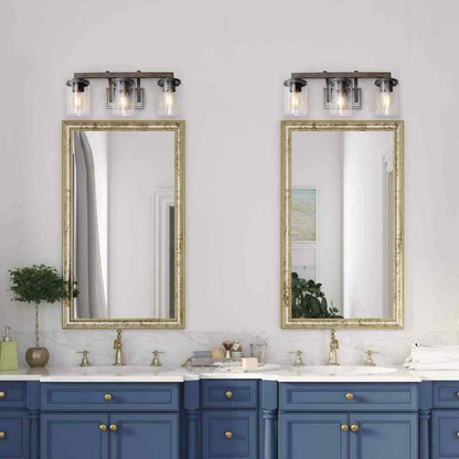 LNC Weyland Farmhouse 20 in. 3-Light Rust Black Bathroom Bar Vanity Light