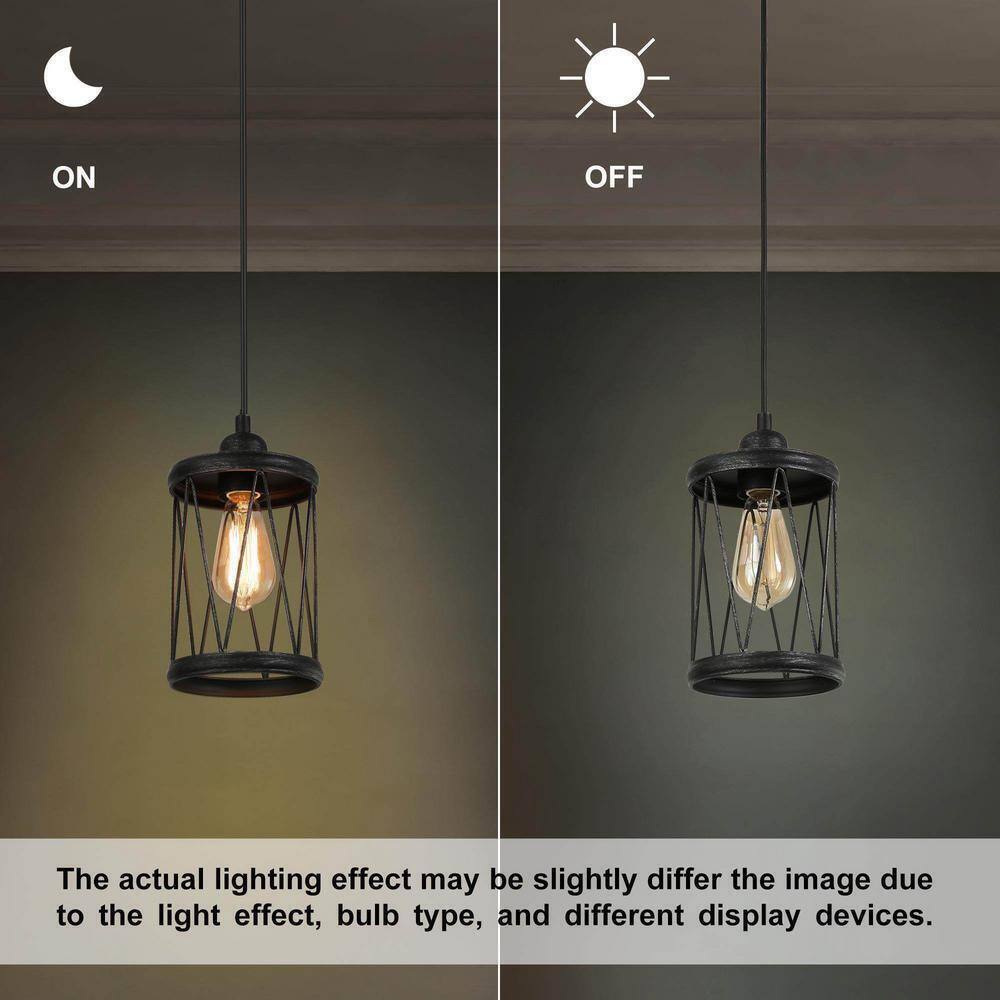 LNC Antique Black Drum Pendant Light Industrial 1-Light Island Chandelier