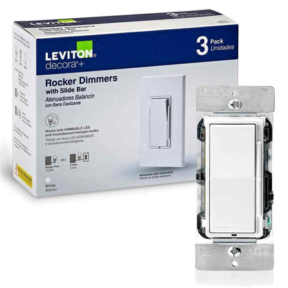 Leviton Decora 600W Single-Pole/3-Way Universal Rocker Slide Dimmer White 3-Pack