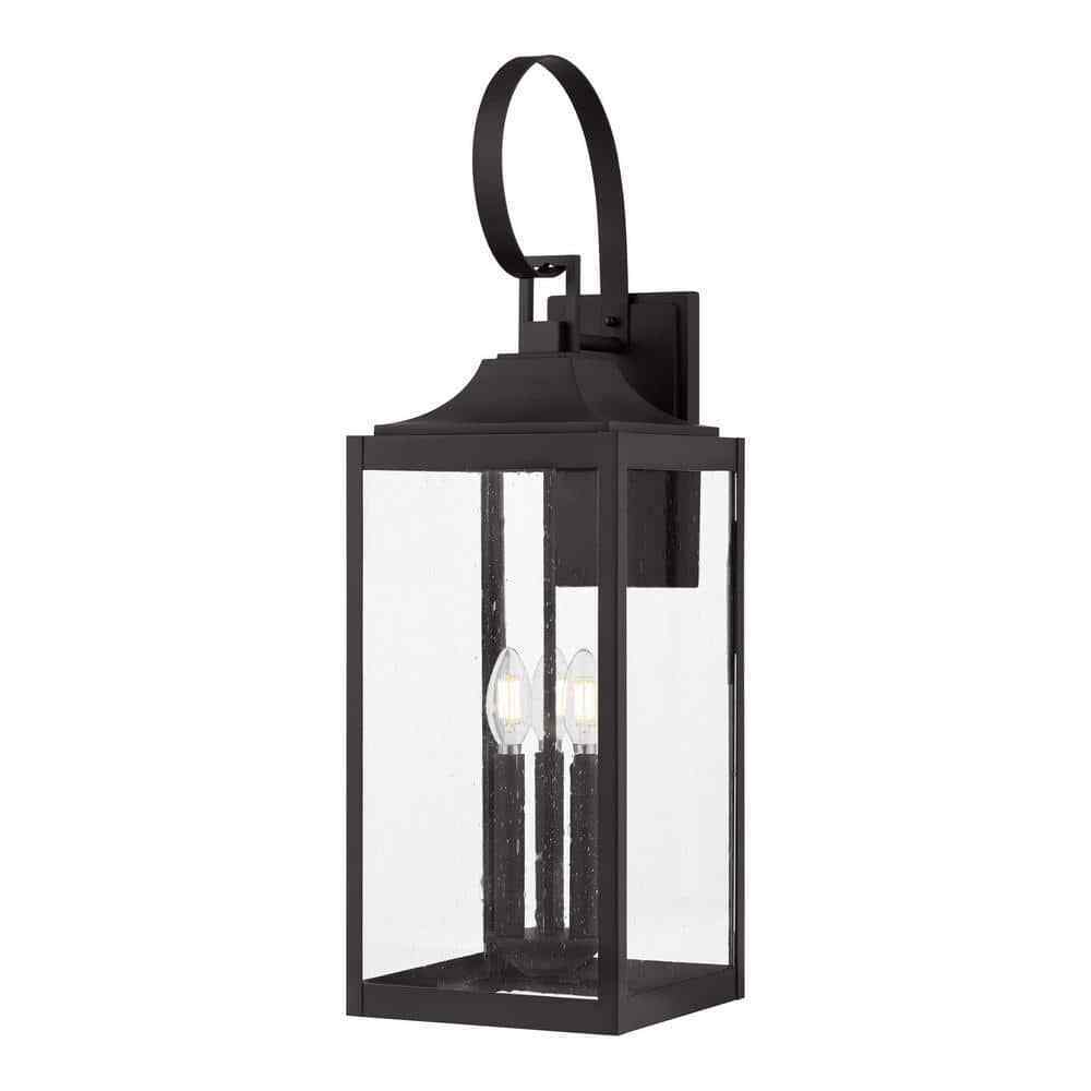 Home Decorators Havenridge 27.8 in. 3-Light Black Hardwired Outdoor Wall Lantern