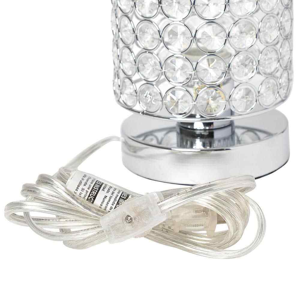 Elegant Designs 10.75 in. Chrome Elipse Crystal Cylindrical Uplight Table Lamp