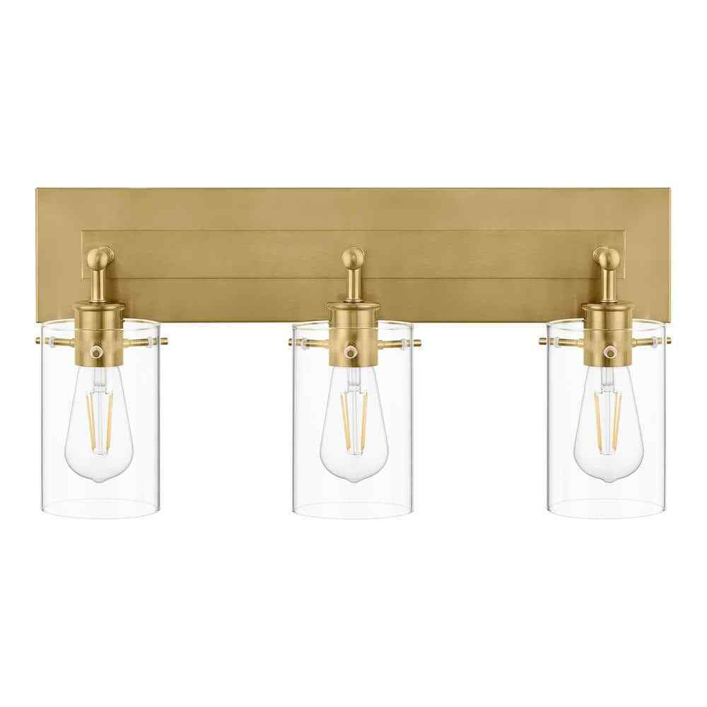 Hampton Bay Regan 21 in. 3-Light Brushed Gold Vanity Light w/ Clear Glass Shades