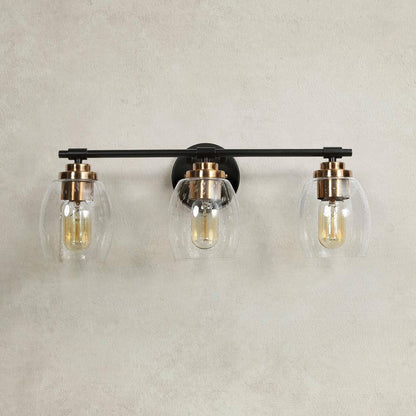 Uolfin Black Vanity Light 24.4 in. 3-Light Brass Gold Bell Vanity w/Seeded Glass