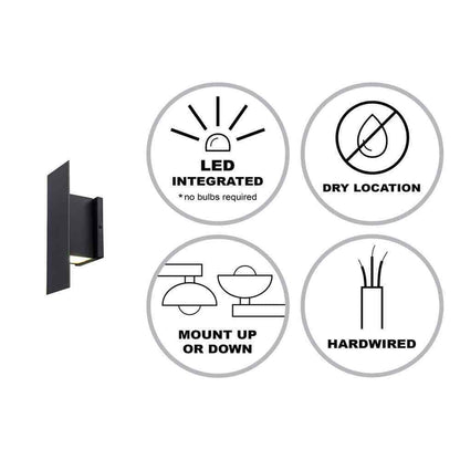 Monteaux Lighting Novus 2-Light Black LED Modern Wall Sconce Light Fixture