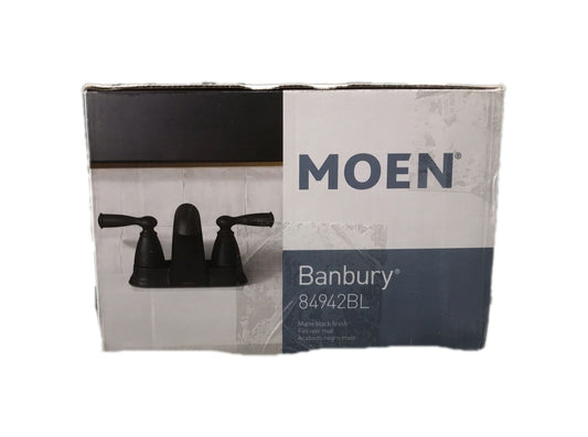 MOEN Banbury 4 in. Centerset Double Handle Low-Arc Bathroom Faucet Matte Black