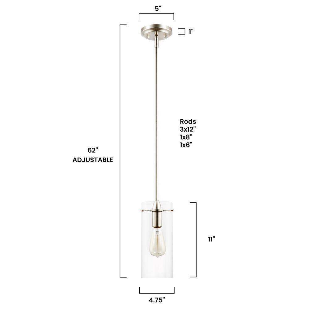 Light Society Montreal 1-Light Clear/Satin Nickel Pendant with Glass Shade