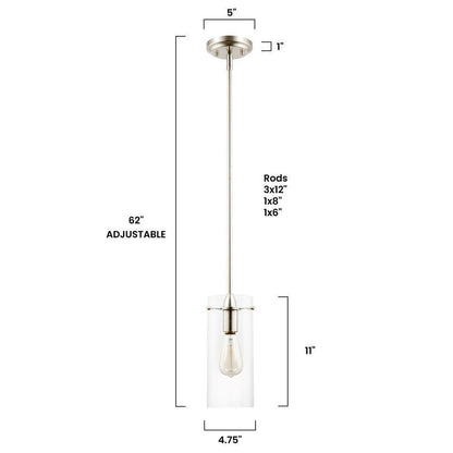 Light Society Montreal 1-Light Clear/Satin Nickel Pendant with Glass Shade
