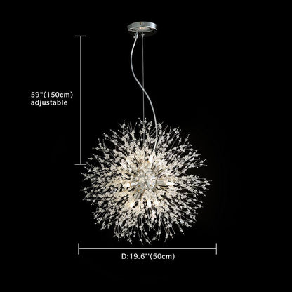 SILJOY 20 in. 9-Light Chrome Crystal Chandelier Ceiling Pendant Starburst
