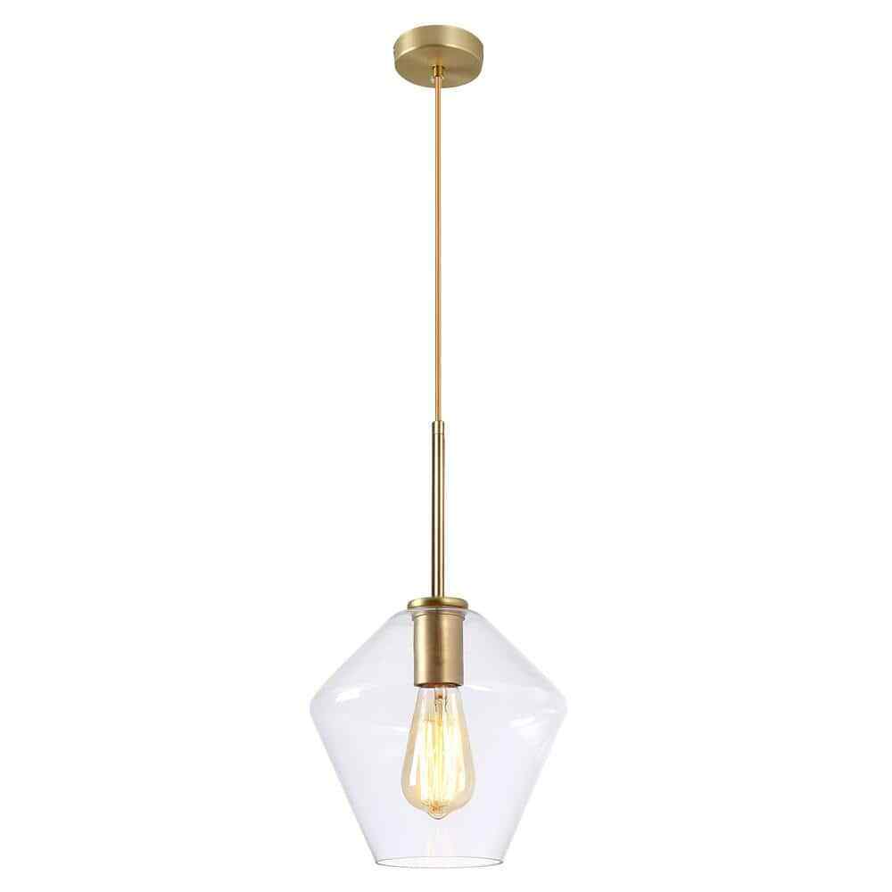 LamQee 9.1 in. W x 8.5 in. H 1-Light Clear Glass Champagne Gold Pendant Light