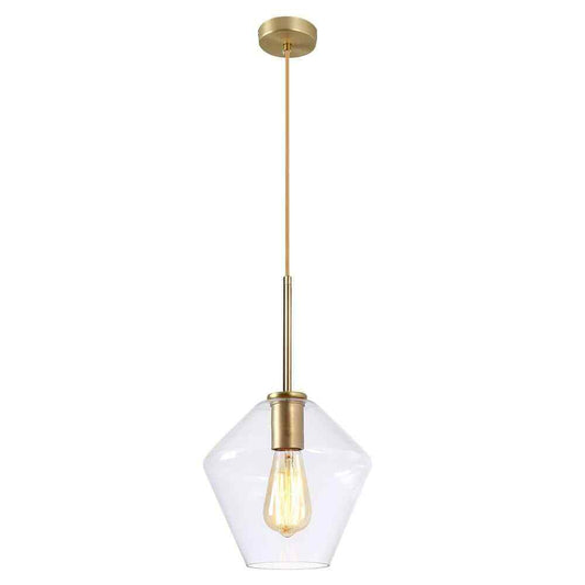 LamQee 9.1 in. W x 8.5 in. H 1-Light Clear Glass Champagne Gold Pendant Light