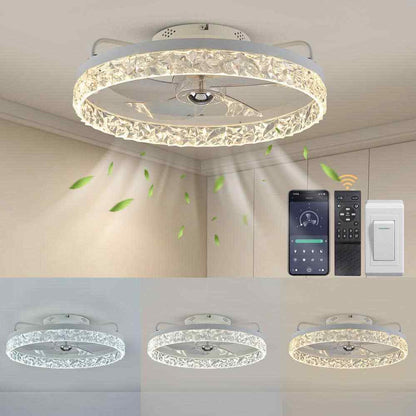 FANNEHONNE Lidia 19.68 in Indoor Modern White Crystal Flush Mount Ceiling Fan