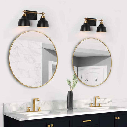 LNC Modern 14.5 in. 2-Light Black Vanity w/ Brass Plated Metal Arm + Bell Shades