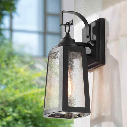 Uolfin 12 in. 1-Light Textured Black Outdoor Light Wall Sconce 1-Pack