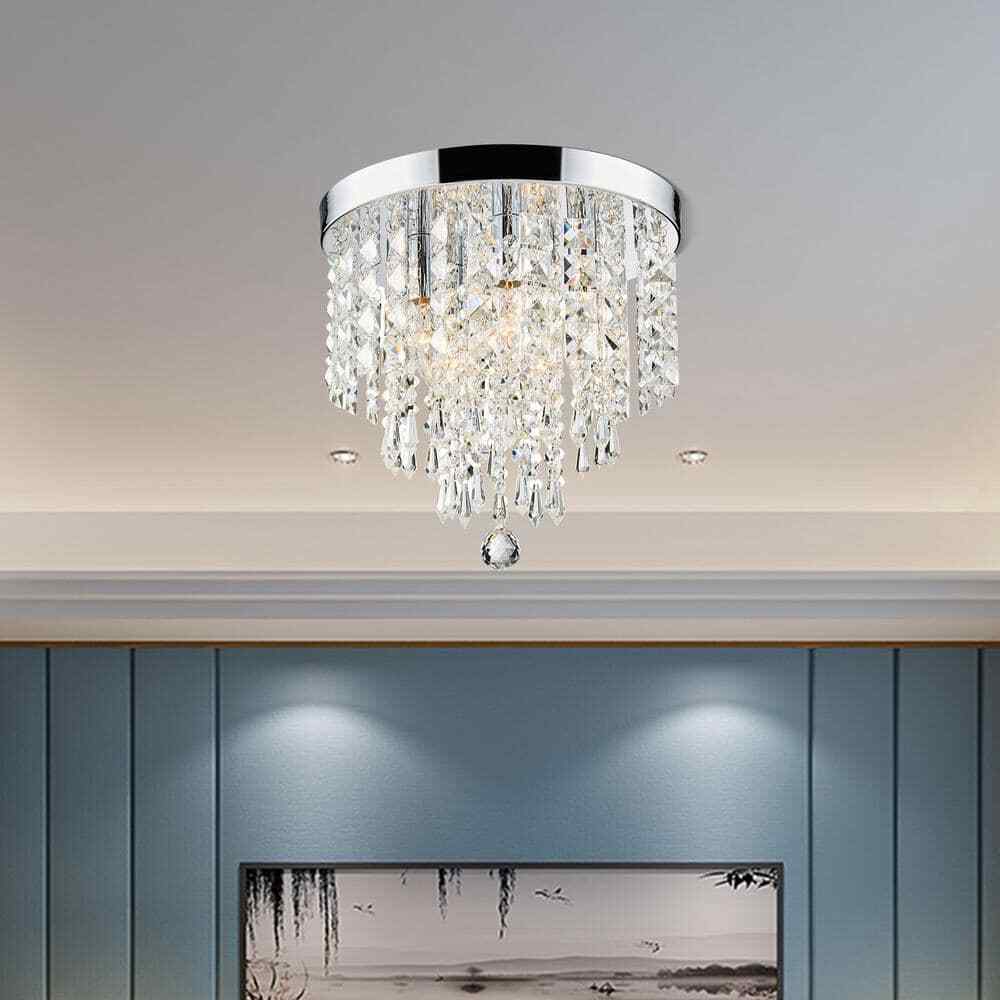 Merra 11 in. 5-Light Chrome Flush Mount Chandelier with K9 Crystals