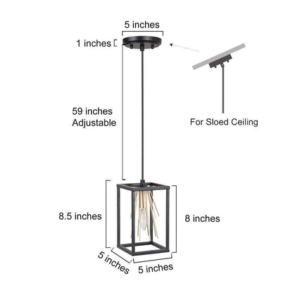 Uolfin Modern Cage Dining Room Pendant Light 1-Light Black and Brass Lantern