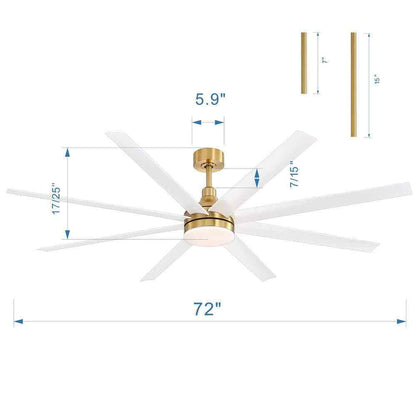 Breezary Archer 72 in. LED Indoor Gold Ceiling Fan w/ Light and Remote Control