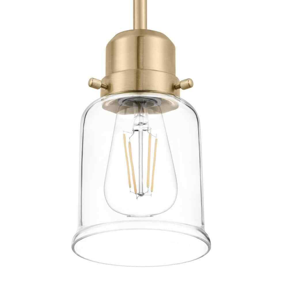Hampton Bay Timphaven 1-Light Brass Shaded Mini-Pendant Clear Glass