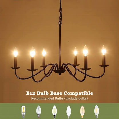 SILJOY 34 in. 6-Light Black Candle Style Chandelier Candlestick Farmhouse