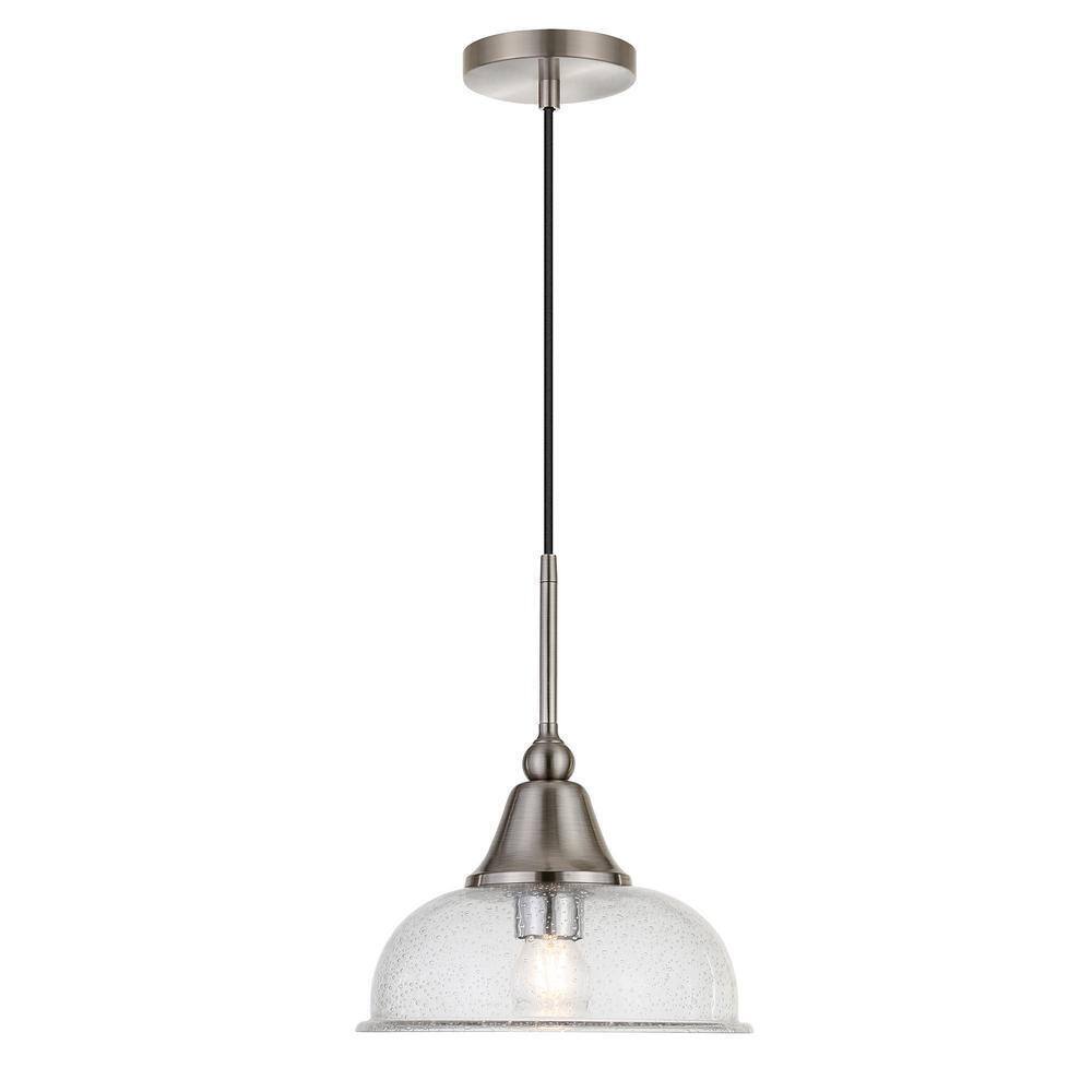Meyer&Cross Magnolia 1-Light Brushed Nickel Single Pendant w/ Seeded Glass Shade