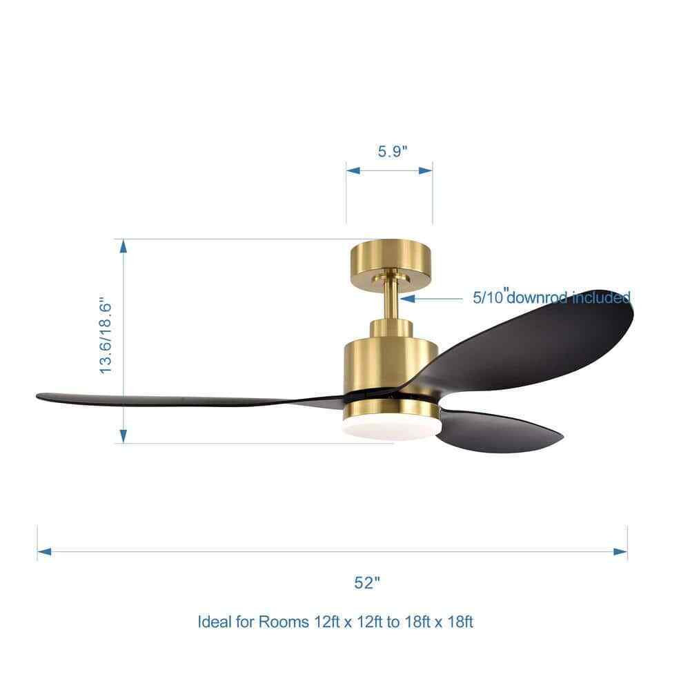 Breezary Sawyer 52 in. Integrated LED Indoor Gold Ceiling Fan w Light and Remote
