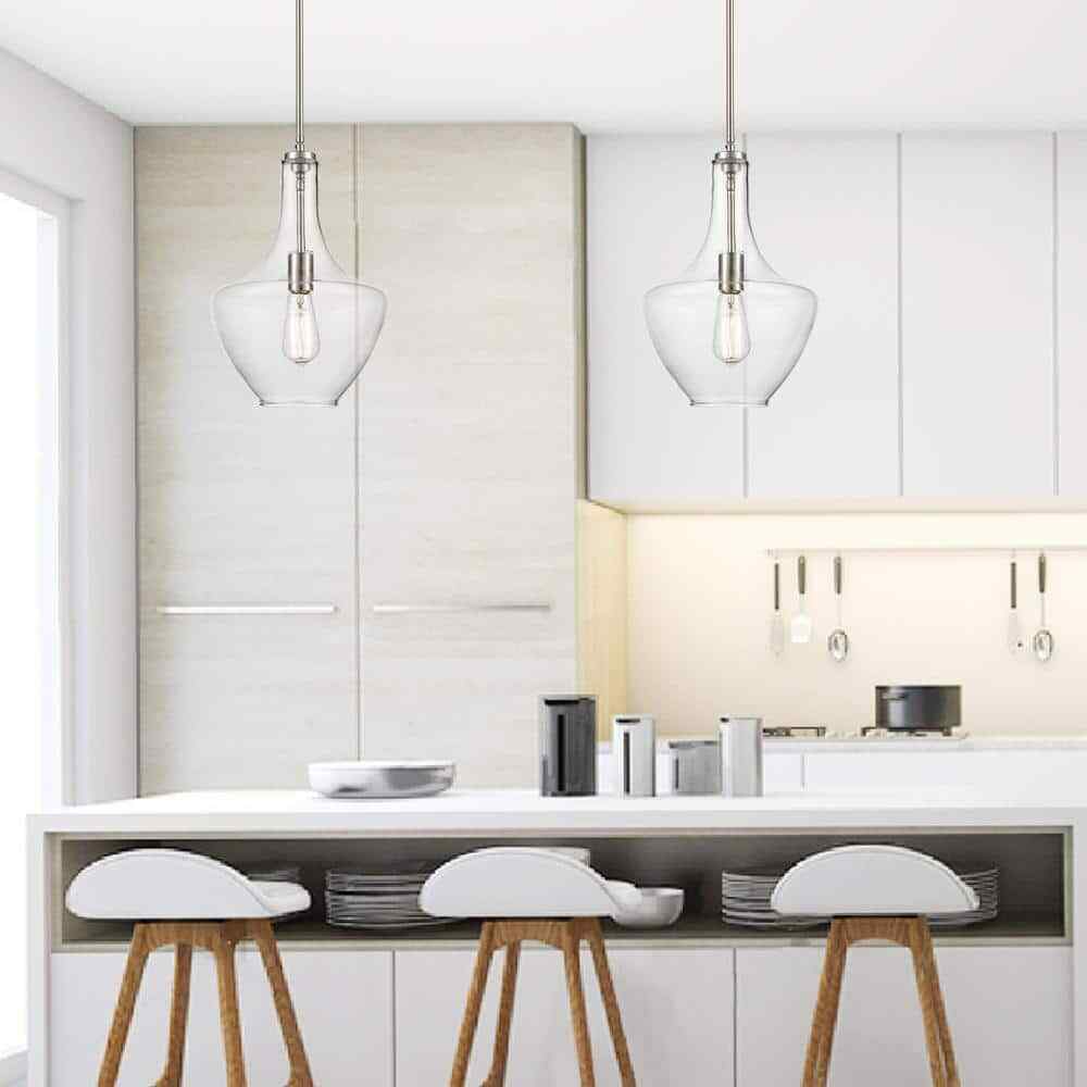 Light Society Sienna 1-Light Satin Nickel Pendant with Clear Glass Shade