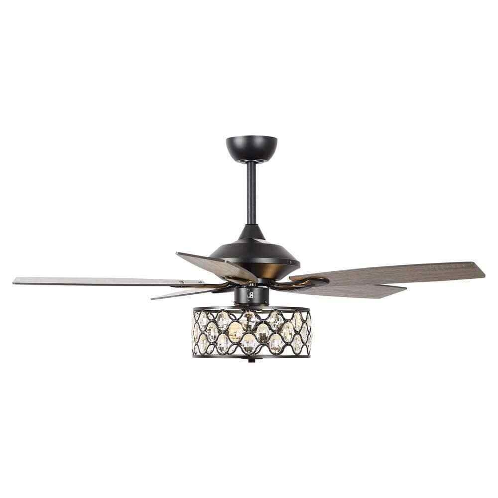 Parrot Uncle Huber 52 in. Indoor Black Crystal Chandelier Ceiling Fan