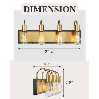 JAZAVA 22.4 in. 4-Light Brushed Gold and Black Vanity Light