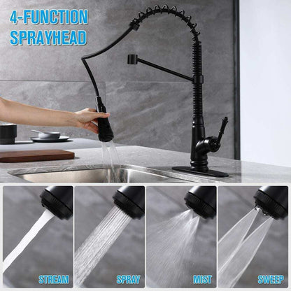 ELLO+ALLO Single-Handle Pull-Down Sprayer Kitchen Faucet w/ 4-Modes Matte Black