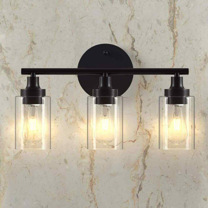 Merra 17 in. 3-Light Modern Matte Black Vanity-Light with Clear Glass Shade