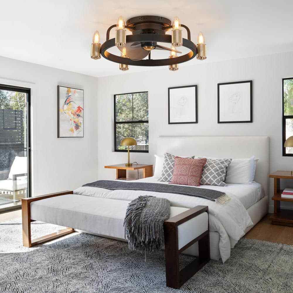 FANNEHONNE 20 in. Gold Flush Mount Caged Ceiling Fan w/ Lights and Remote