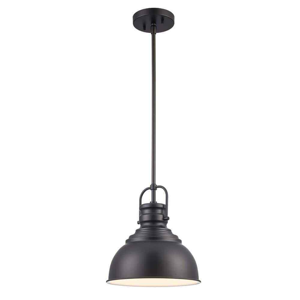 Home Decorators Shelston 10 in. 1-Light Black Pendant w/ Metal Shade