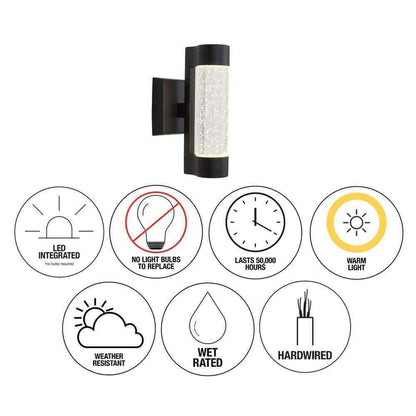 Home Decorators Ansel Black Bubble Glass LED Outdoor Light Cylinder Sconce