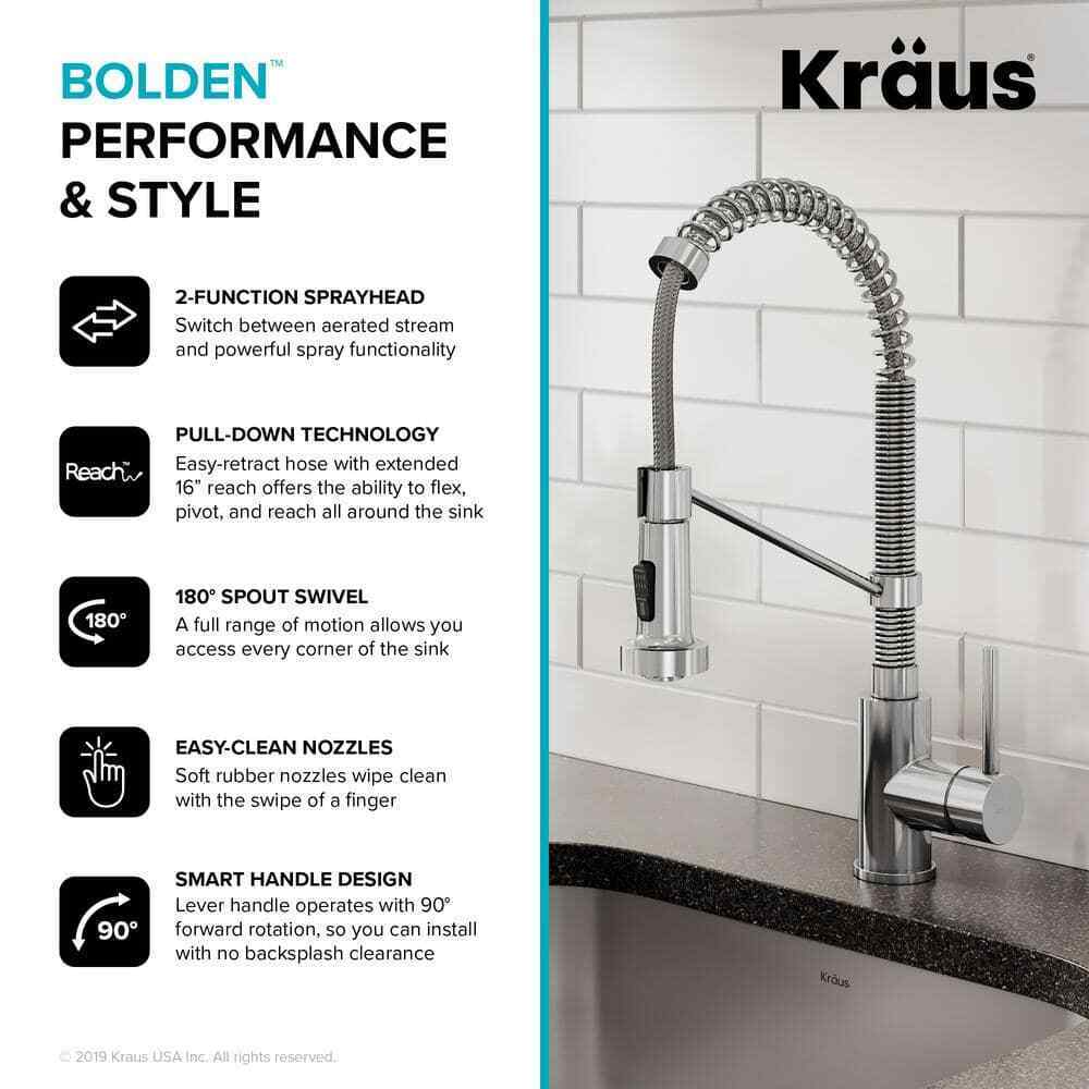 KRAUS Bolden Single-Handle Pull-Down Kitchen Faucet w/ Dual Function Spray Head