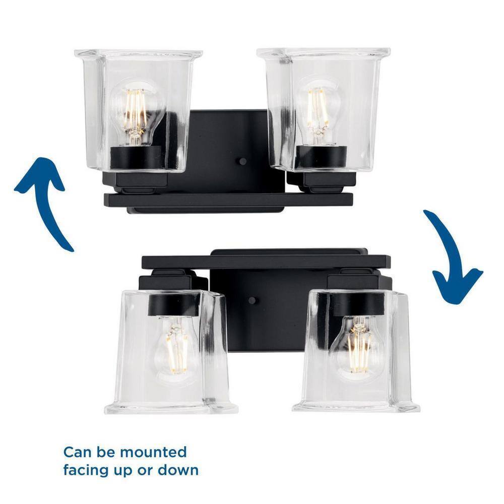Progress Lighting Gilmour 12.25 in. 2-Light Matte Black Craftsman Vanity Light