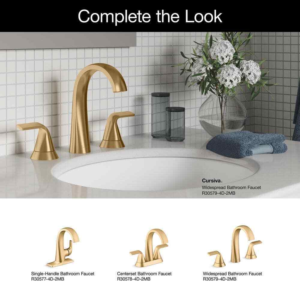 KOHLER Cursiva 8" Double Handle Bathroom Faucet in Vibrant Brushed Moderne Brass